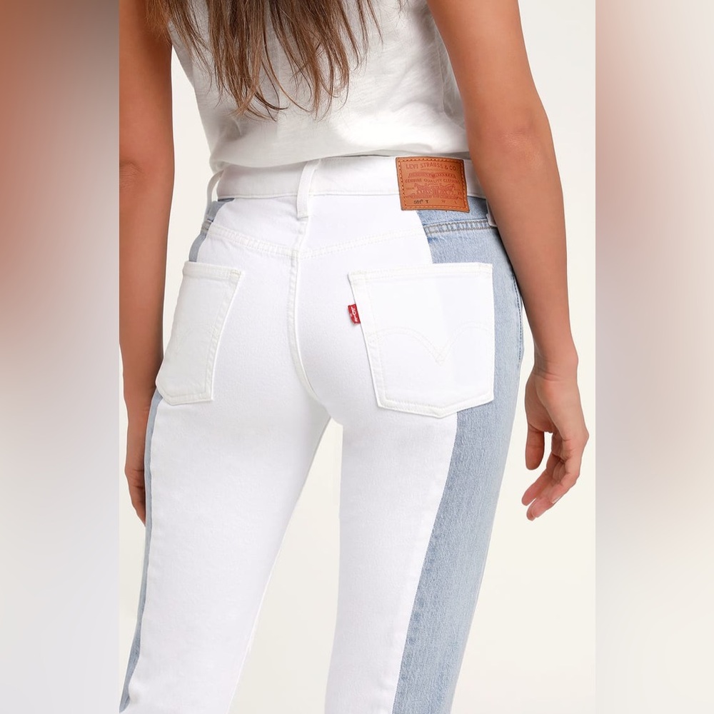 Levi's 501 Two-Tone Mid-Rise Cropped Tapered Button-Fly Jeans size 16 or 33 NWT - Picture 2 of 9